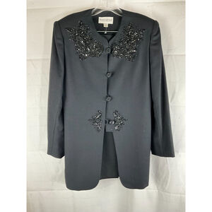 Womens John Meyer of Norwich 2-Piece Embellished Blazer Skirt Suit Black Size 10